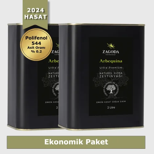 Zagoda Arbequina Natürel Sızma Zeytinyağı 2 Adet 2 Litre Teneke 2024 Hasat Erken Hasat Ekonomik