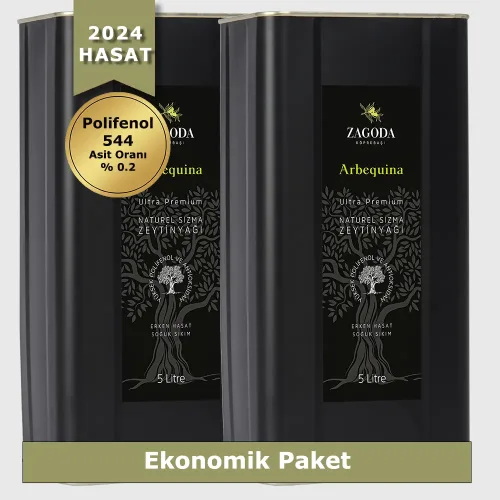 Zagoda Arbequina Natürel Sızma Zeytinyağı 2 Adet 5 Litre Teneke 2024 Hasat Erken Hasat