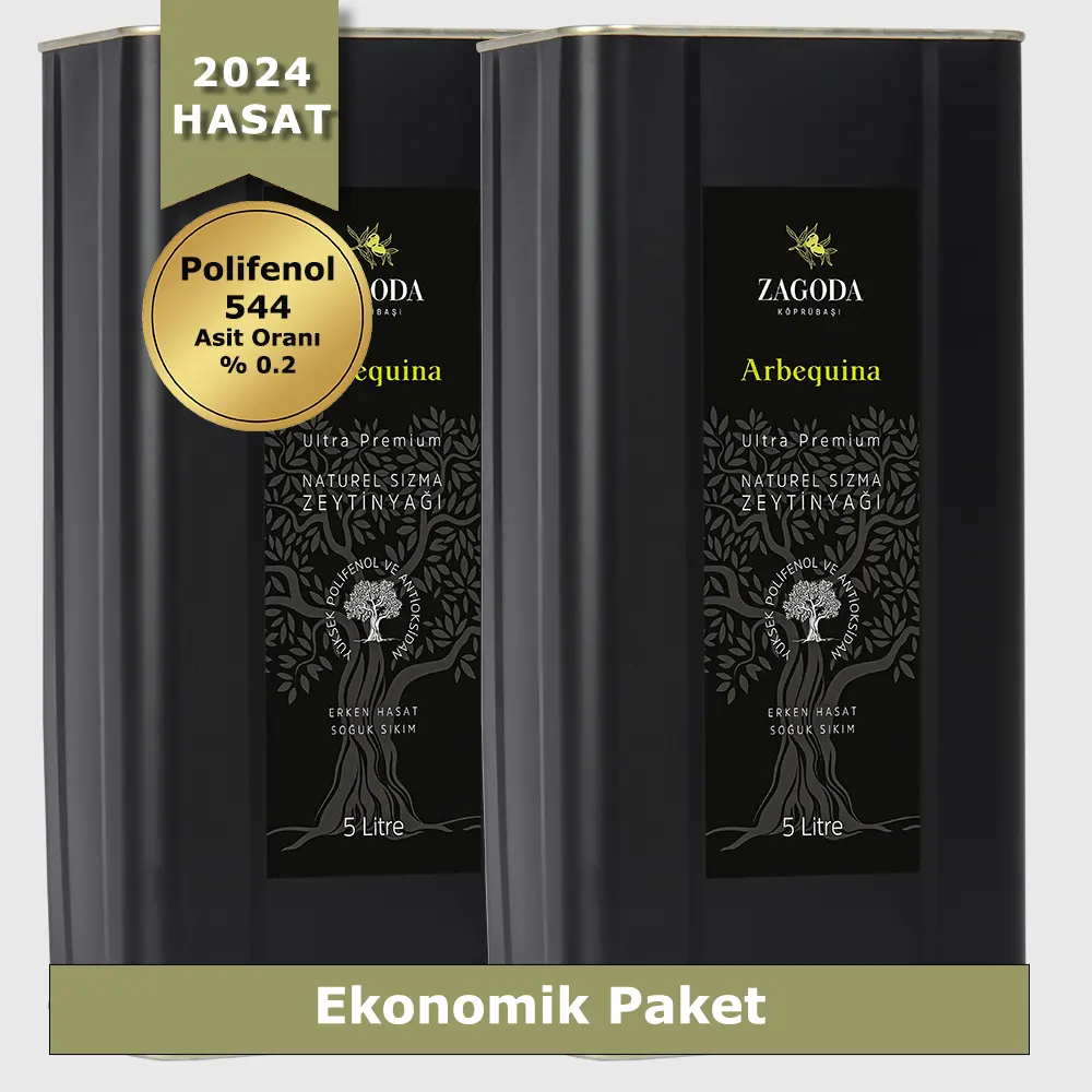 Zagoda Arbequina Natürel Sızma Zeytinyağı 2 Adet 5 Litre Teneke 2024 Hasat Erken Hasat