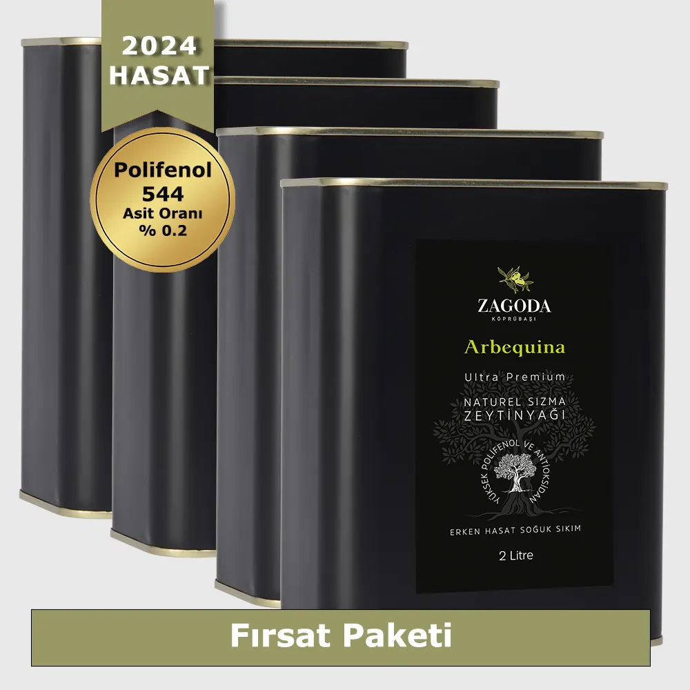 Zagoda Arbequina Natürel Sızma Zeytinyağı 4 Adet 2 Litre Teneke 2024 Hasat Erken Hasat Ekonomik