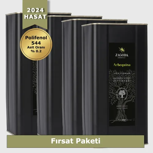Zagoda Arbequina Natürel Sızma Zeytinyağı 4 Adet 5 Litre Teneke 2025 Hasat Erken Hasat Fırsat