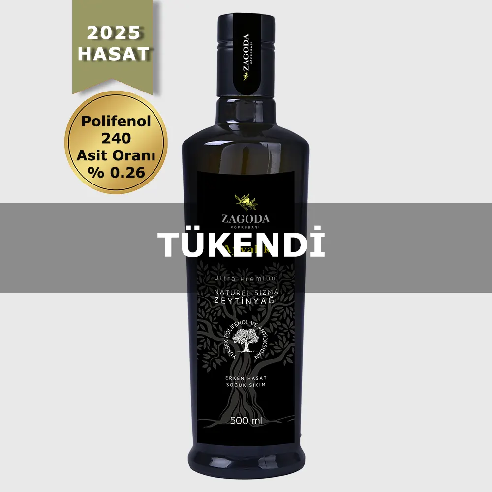 Zagoda Ayvalık Natürel Sızma Zeytinyağı 500 ml Cam Şişe 2025 Hasat Erken Hasat