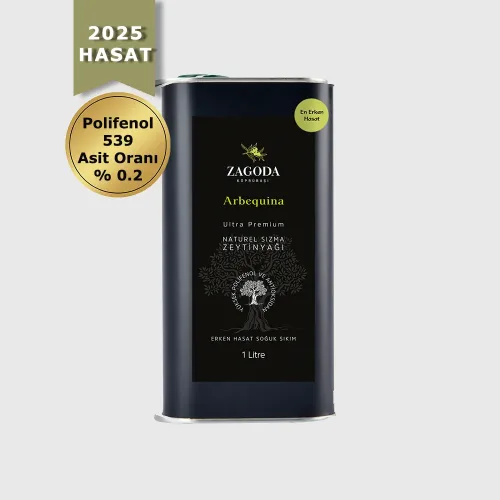 Zagoda Arbequina Natürel Sızma Zeytinyağı 1 Litre Teneke 2025 Hasat En Erken Hasat