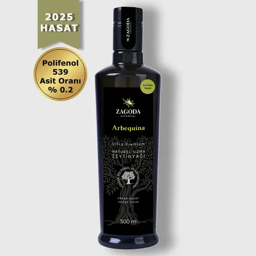 Zagoda Arbequina Natürel Sızma Zeytinyağı 500 ml Cam Şişe 2025 Hasat En Erken Hasat
