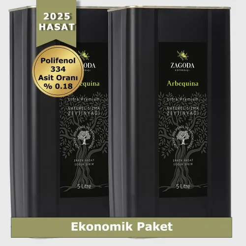 Zagoda Arbequina Natürel Sızma Zeytinyağı 2 Adet 5 Litre Teneke 2025 Hasat Erken Hasat Ekonomik