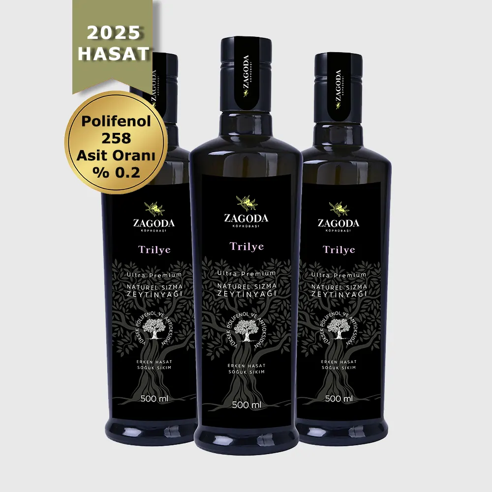 Zagoda Trilye Natürel Sızma Zeytinyağı 3 Adet 500 ml Cam Şişe 2025 Hasat Erken Hasat