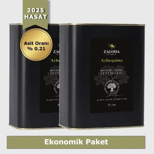 Zagoda Yemeklik Natürel Sızma Zeytinyağı 2 Adet 2 Litre Teneke 2025 Hasat Olgun Hasat Ekonomik