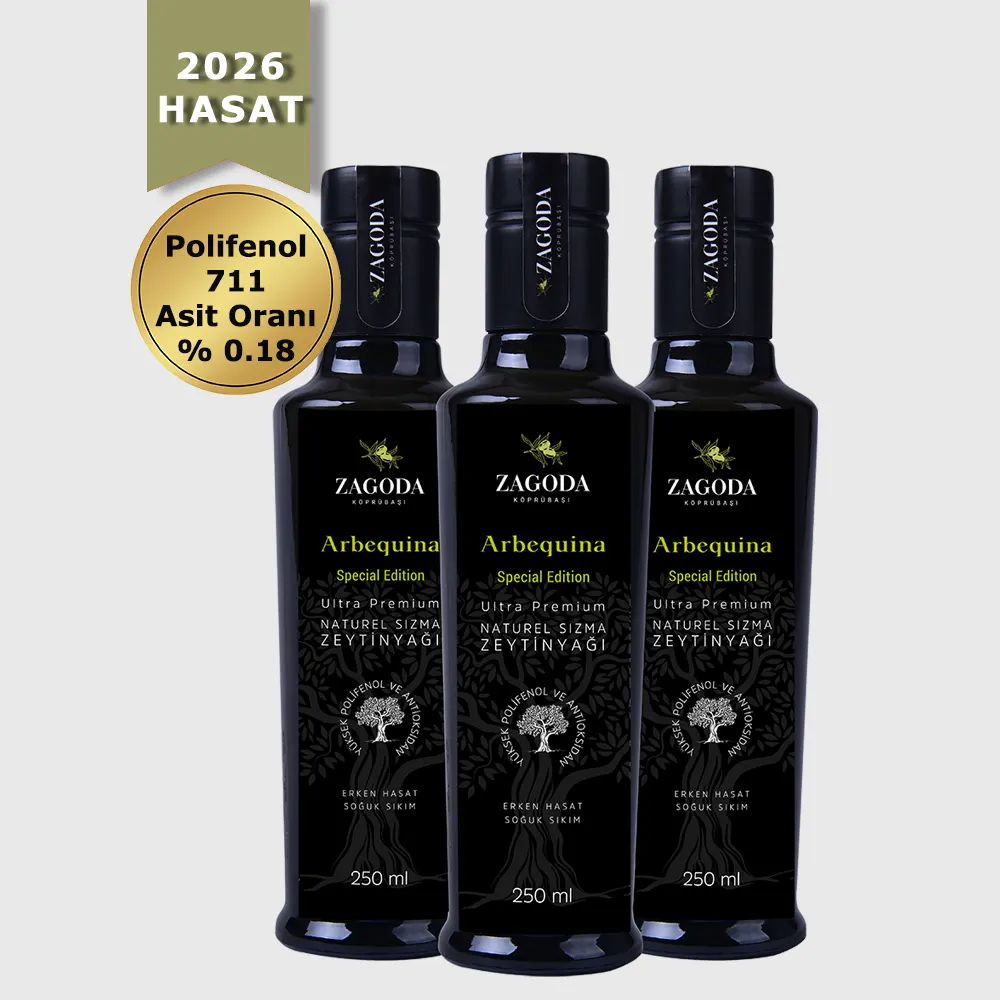 Zagoda Arbequina Special Natürel Sızma Zeytinyağı 3 Adet 250 ml 2026 Hasat Erken Hasat Cam Ambalaj